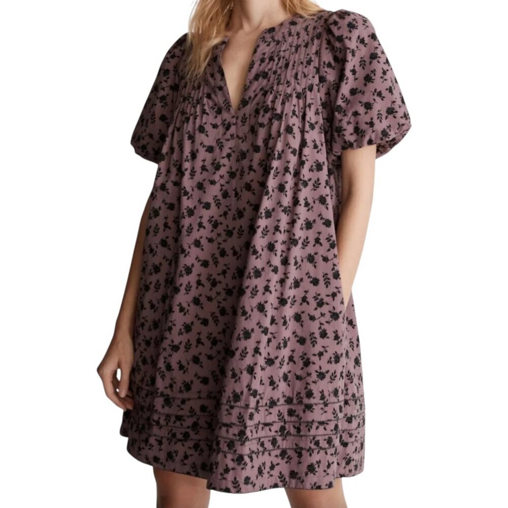 NWT Madewell Tillie Puff-Sleeve Mini Dress in Shadow Blooms - Medium - Purple